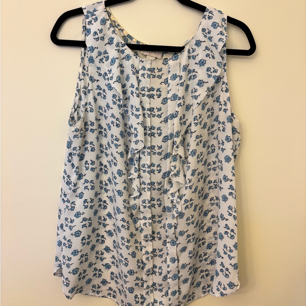 LOFT Blue Floral Sleeveless Blouse